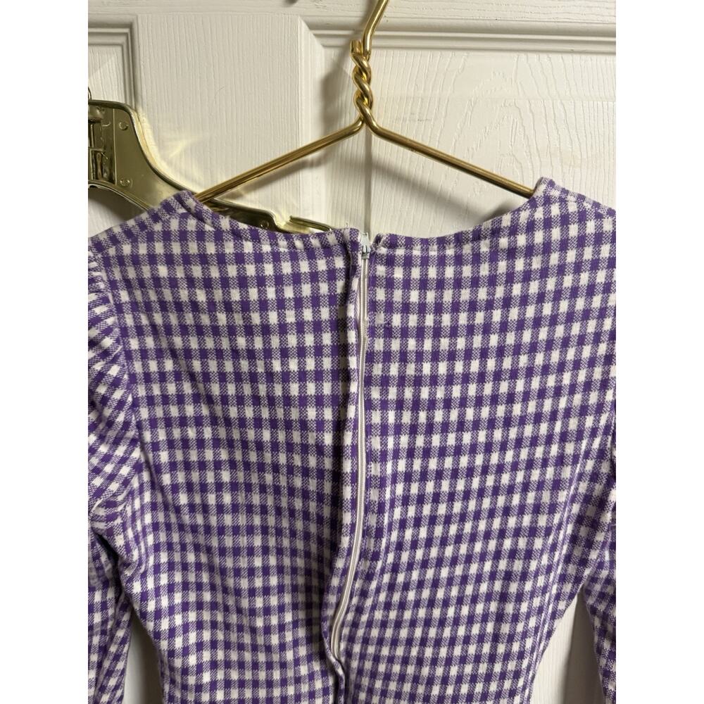 Vnt 70s Handmade Dress Gingham Maxi Cottagecore Flaws Purple Xs 32w Regency - Picture 10 of 10